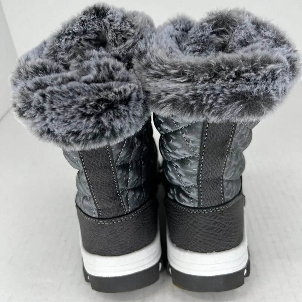 Hobibear Womens AW7772 Gray Anti-Slip Waterproof Fur Lined Size 35 Snow Boots